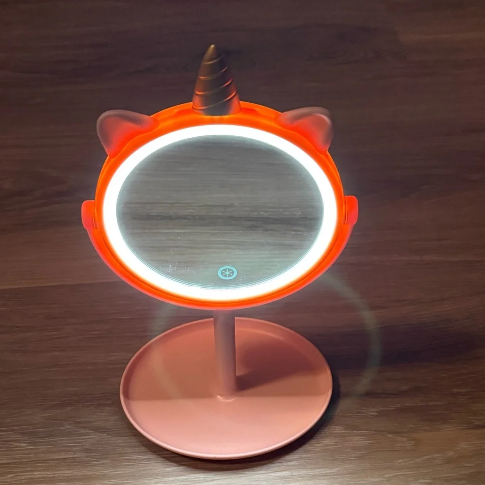 Pink Lighted Unicorn Mirror with Jewelry Tray